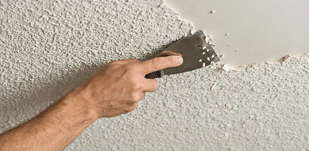 Popcorn ceiling removal scraping off textured ceiling finish in Sacramento, CA