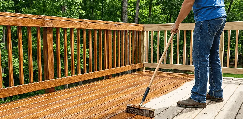 Deck staining and sealing application on a wood deck in Sacramento, CA