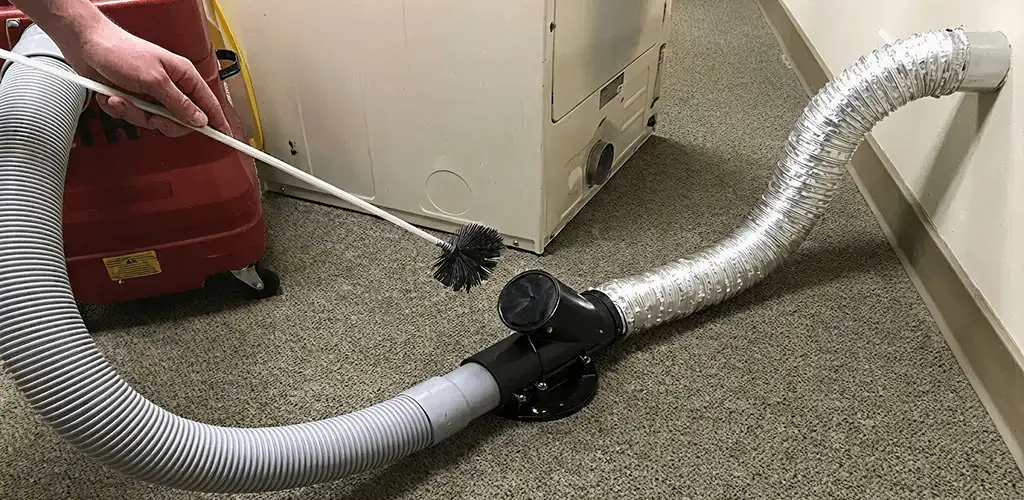 Dryer vent cleaning service removing lint from a dryer duct connection in Sacramento, CA