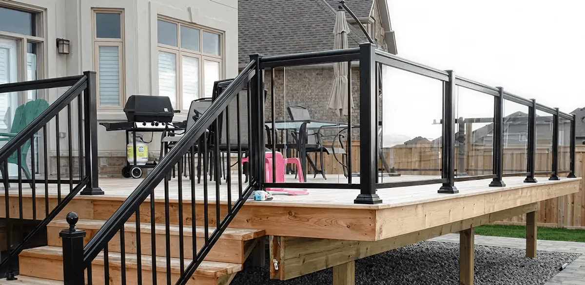 Handrail installation on a deck staircase for safety and code compliance in Sacramento, CA