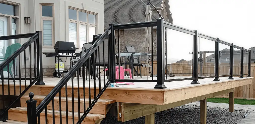 Handrail installation on a deck staircase for safety and code compliance in Sacramento, CA