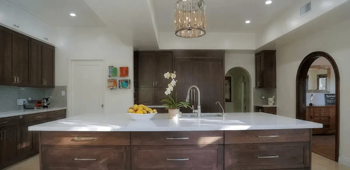 Cabinet refacing project with updated kitchen cabinets and island in Sacramento, CA