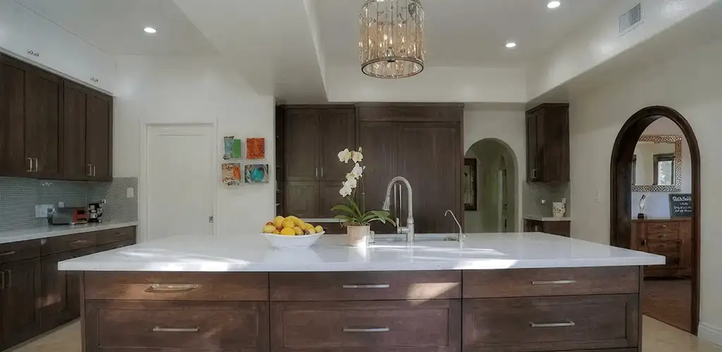 Cabinet refacing project with updated kitchen cabinets and island in Sacramento, CA
