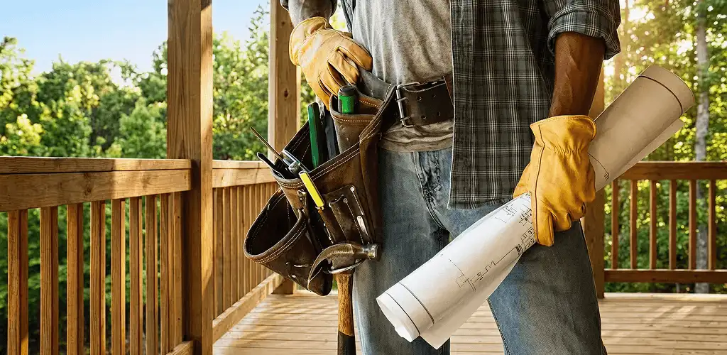 Professional handyman with tool belt ready for home repairs in Sacramento, CA