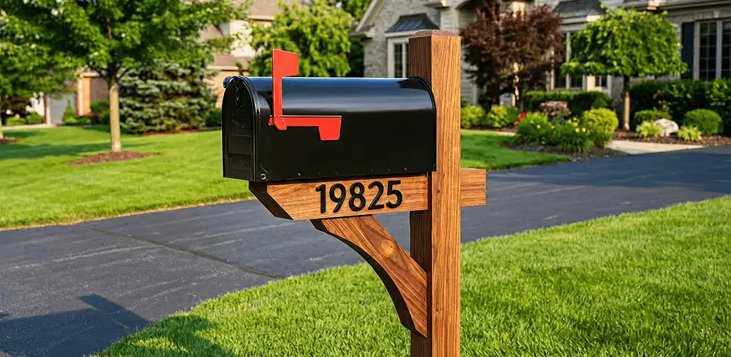 New mailbox installation with post and address number for a home in Sacramento, CA