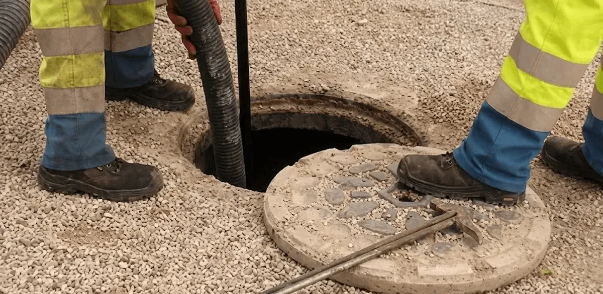 Drain cleaning crew clearing a sewer access point with professional equipment in Sacramento, CA