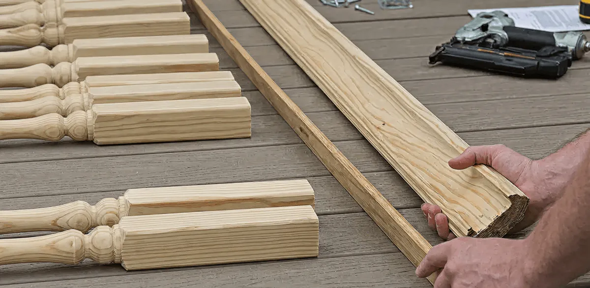 Handrail installation materials and wood components for stair rail work in Sacramento, CA